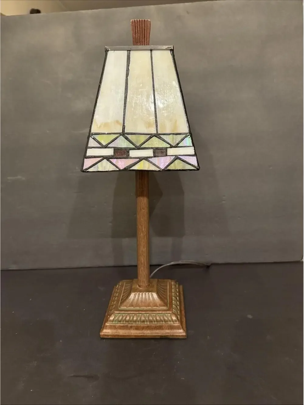 Tiffany Style Mission Slag Stained Lamp Aztec Style W Iridescent Stained Glass